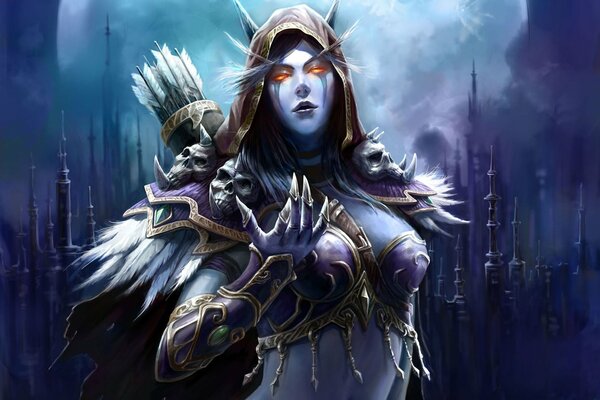 Forte arciere ragazza dalla pelle blu