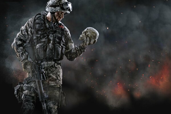 Soldato warface con fucile e teschio