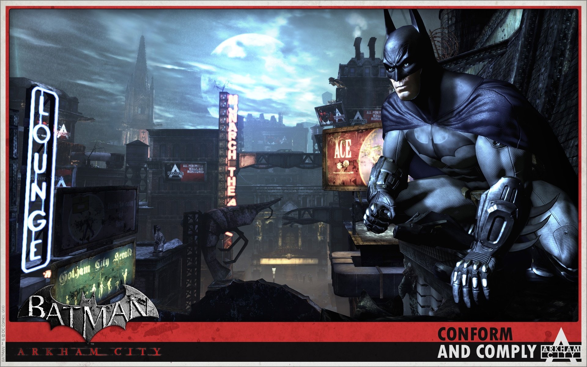 batman arkham city città segnaletica notte luna