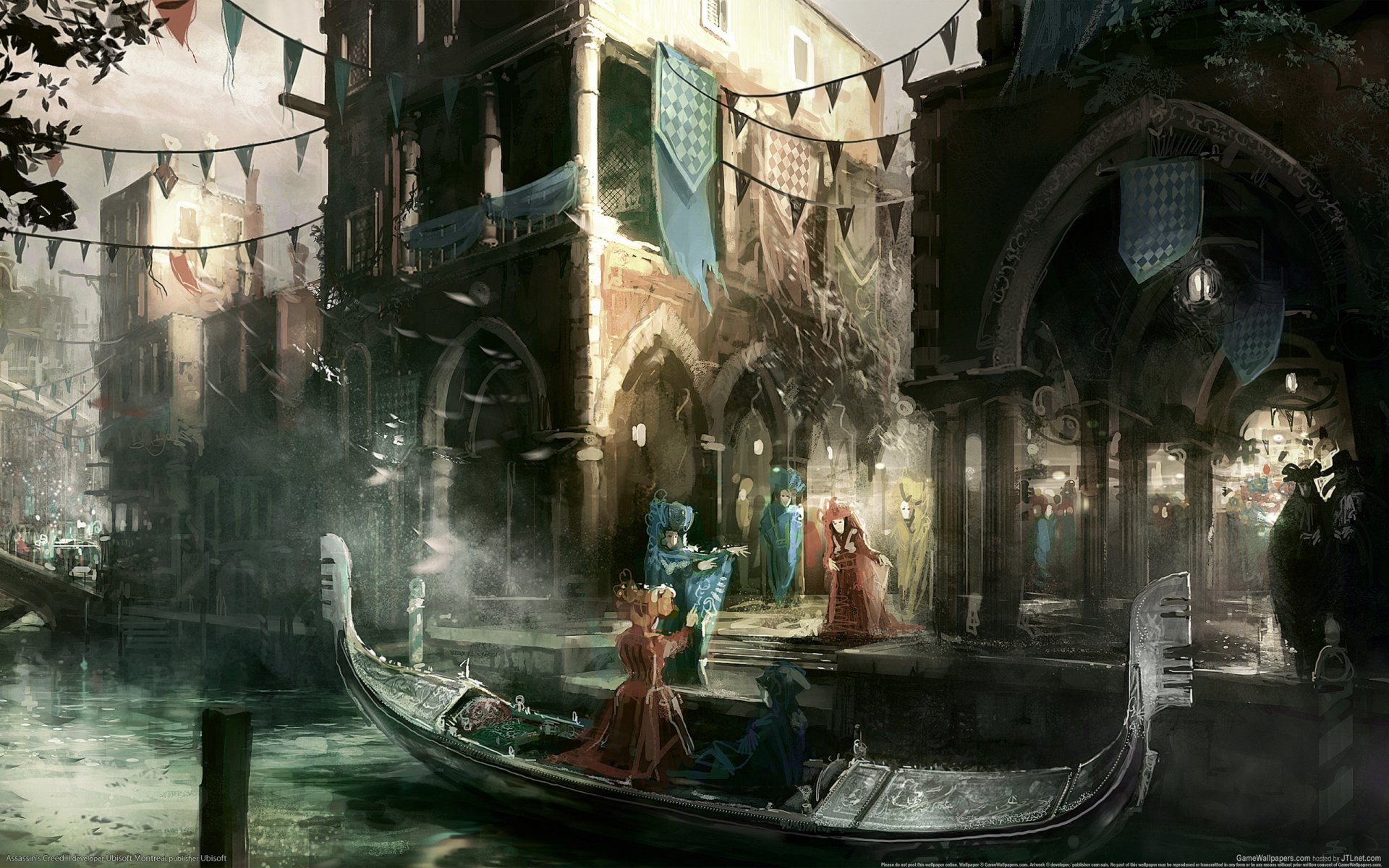 assassins creed città corona persone canale barca