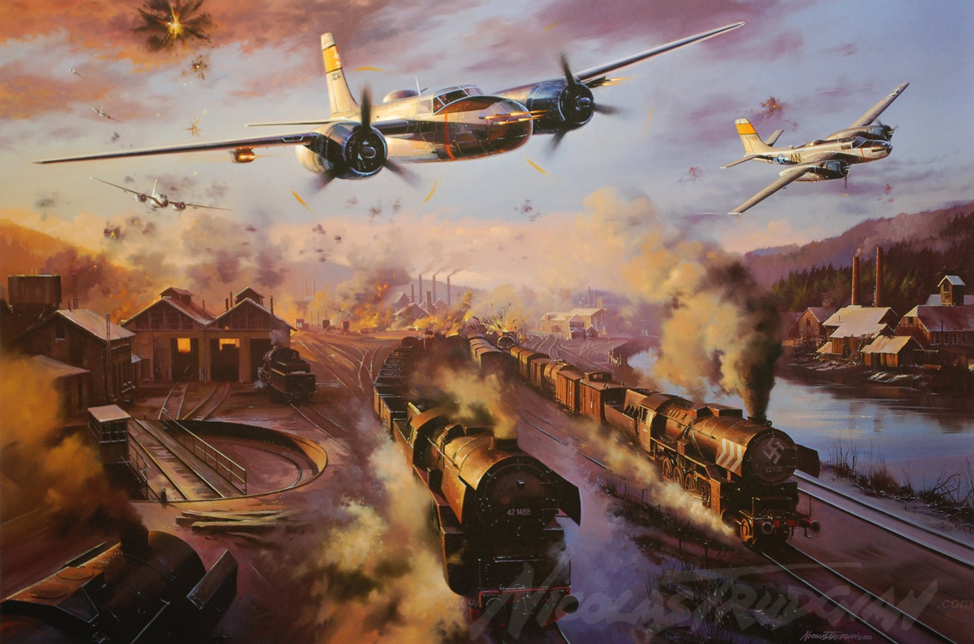 a-26 invader invasore a-26 attacco aereo bombardiere ww2 pittura aereo arte aereo