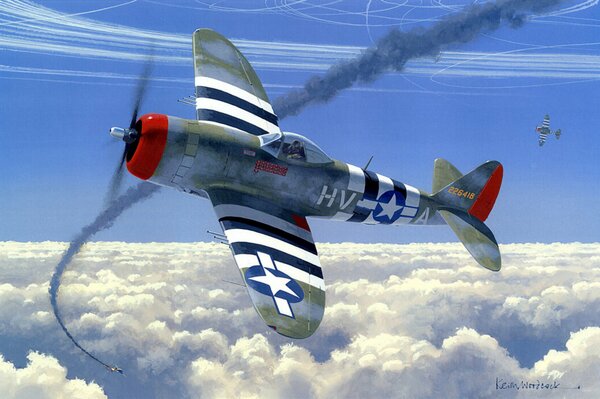 Combattimento aereo aereo P 47 arte