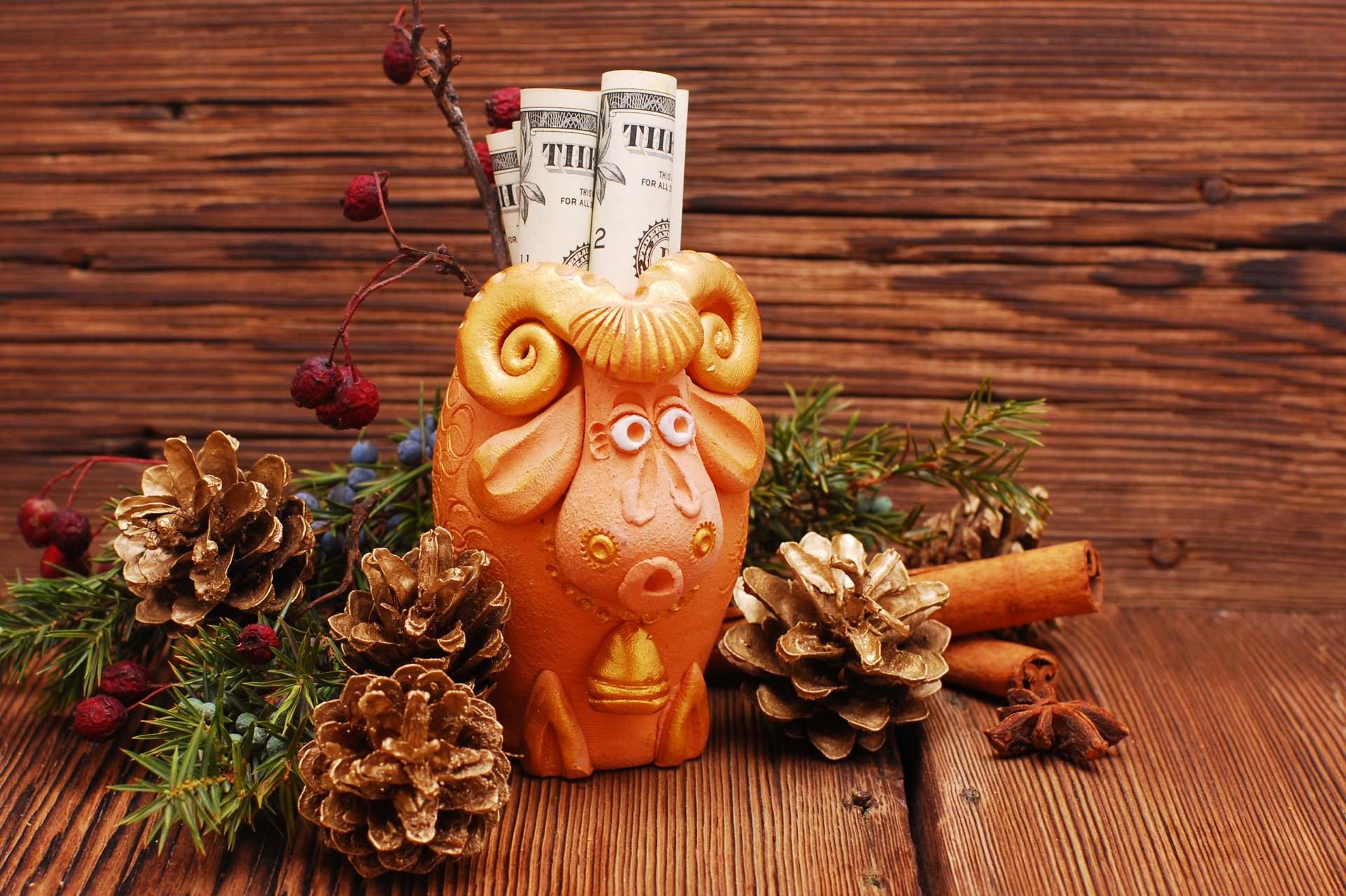 pecore nuovo anno 2015 decorazione dollaro soldi