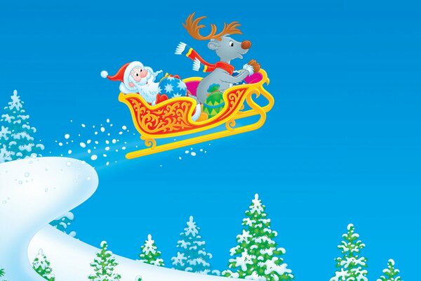 Babbo Natale cavalca in slitta