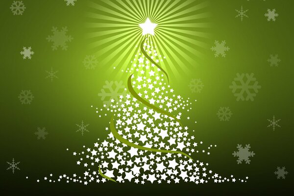 Albero di Natale con una stella in fiocchi di neve bianchi come la neve