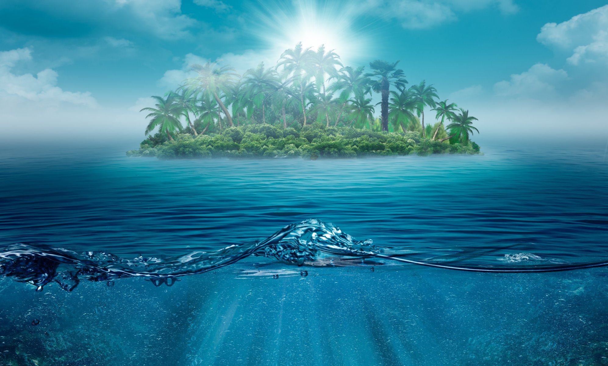 da solo solitario isola oceano natura paesaggio mare acqua alberi palme da solo bello cielo nuvole mondo da sogno