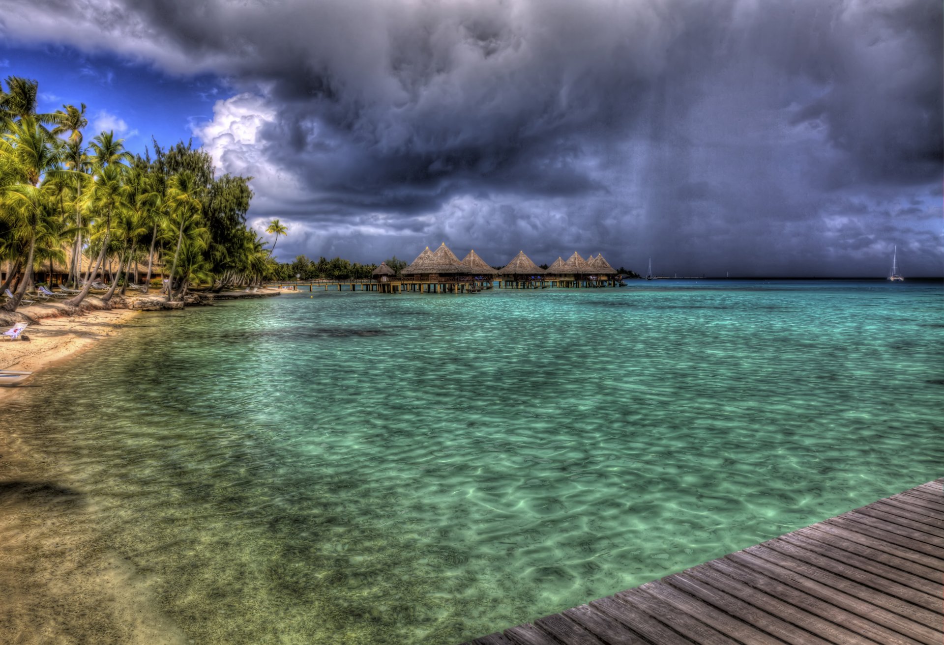 bora bora spiaggia mare palme rilassante paesaggio architettura ville
